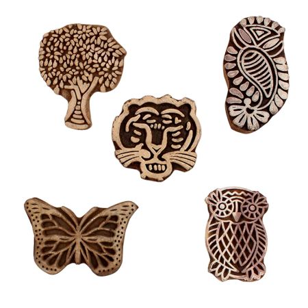 Set of 5 Piece New Mix Wooden Printing Blocks